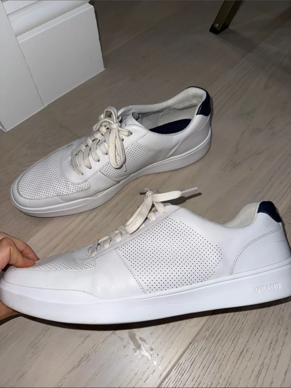 Cole Haan White Leather Perforated Men's Sneakers with Navy Heel Tab